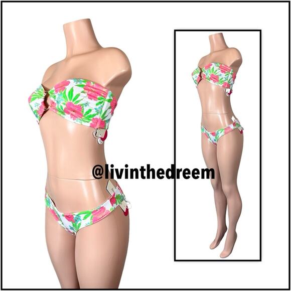 Beach Bunny Bethany Bandeau XL & Bethany Tango Bottom L Pink Jungle Floral $218 - Picture 4 of 14